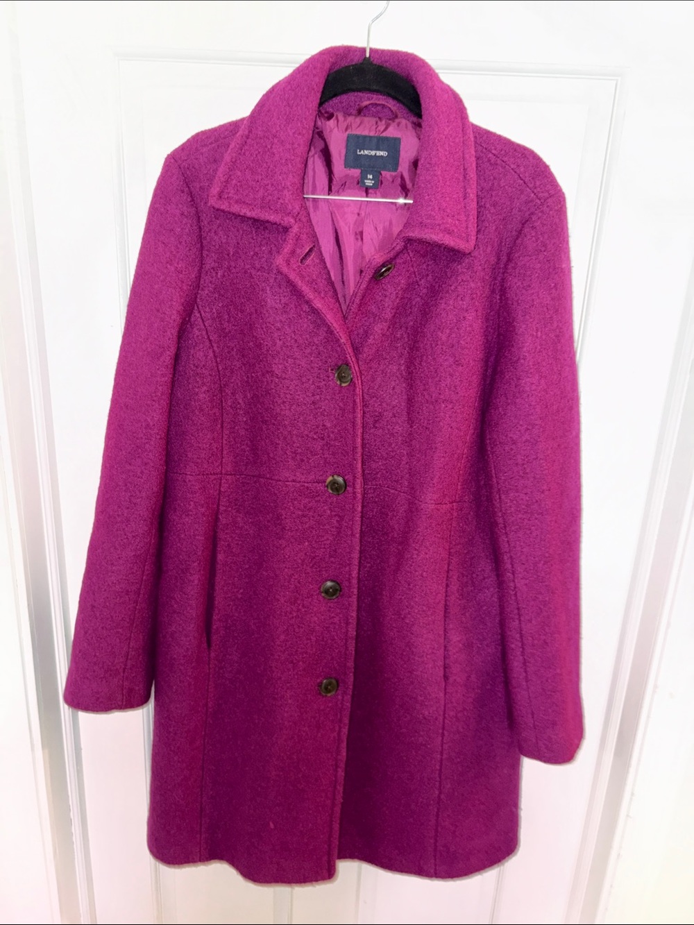 Lands' End Women's Deep Purple/Magenta Wool-Blend Single-Breasted Coat
